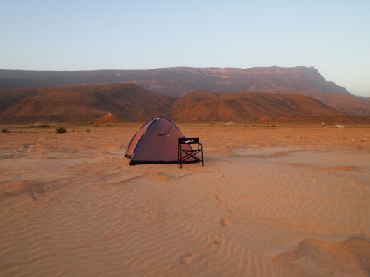 our tent set up on a beach near Mirbat