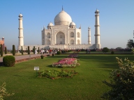 the green lawn at the Taj Mahal, Agra, India