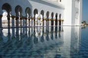 the reflecting pool at the Sheikh Zayed bin Sultan al-Nahyan Mosque in Abu Dhabi, UAE.