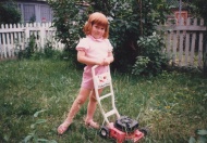 Sarah and her bubble lawnmower in Richmond, Virginia